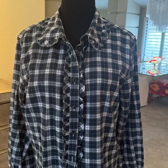 Brooks Brothers Plaid Ruffled Button Down Long Sleeve Shirt - Picture 6 of 6
